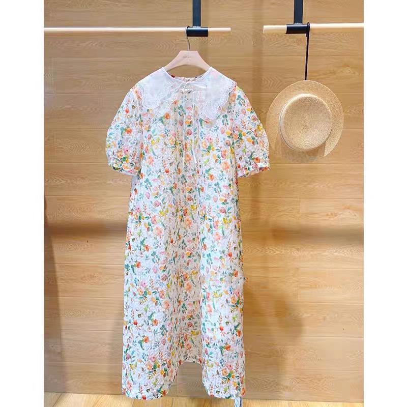 A4575夏法式高级感轻奢绝美显瘦连衣裙娃娃领气质洋气碎花裙Z468