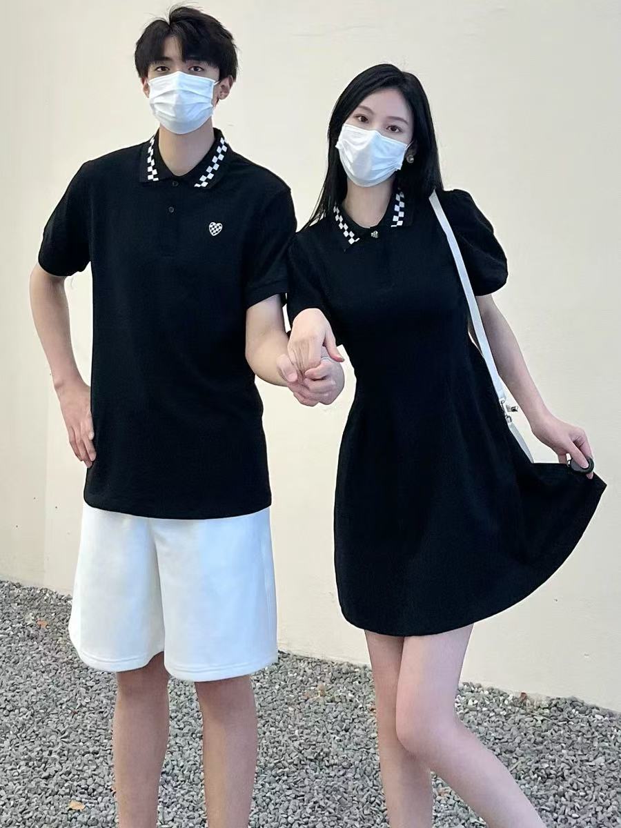 2103   格子领显瘦短袖连衣裙2025夏季