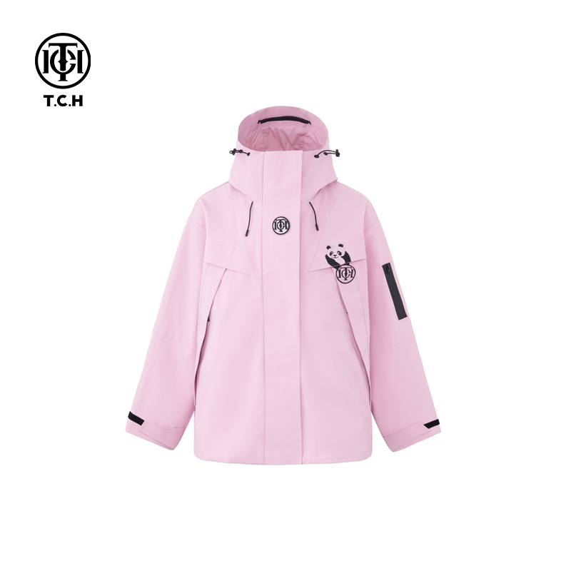 TCH 轻奢烫钻熊猫新中式可拆卸白鸭绒羽绒服连帽工装款T72D198103