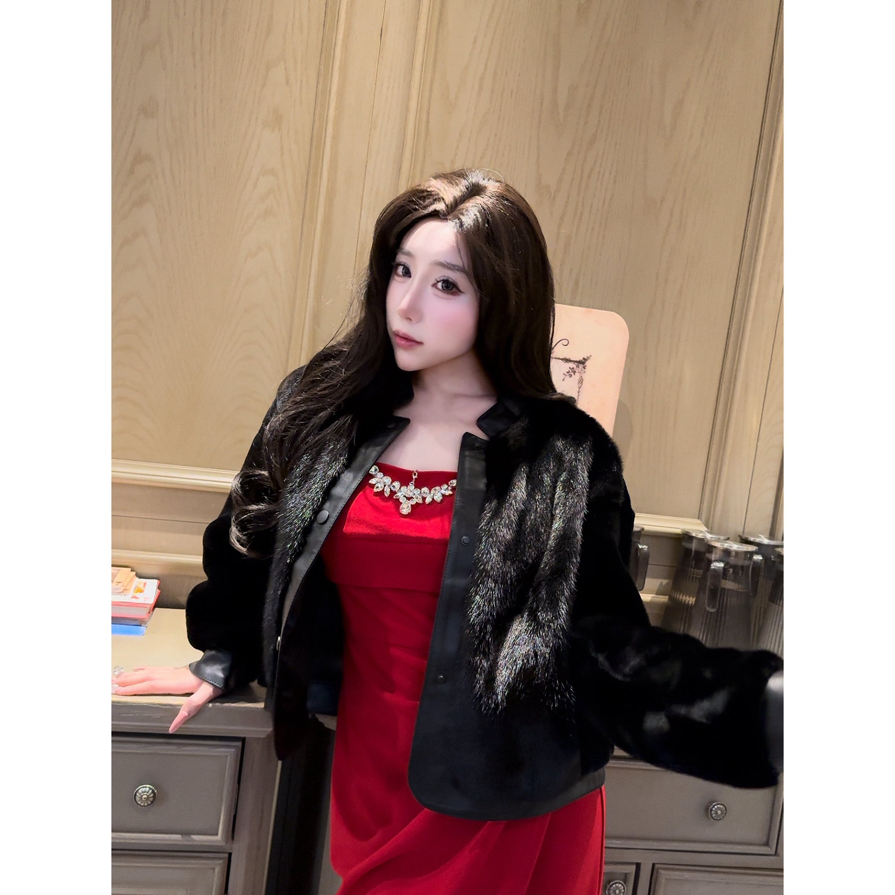 【侑莉定制】皮毛一体外套女冬季保暖YL-8051