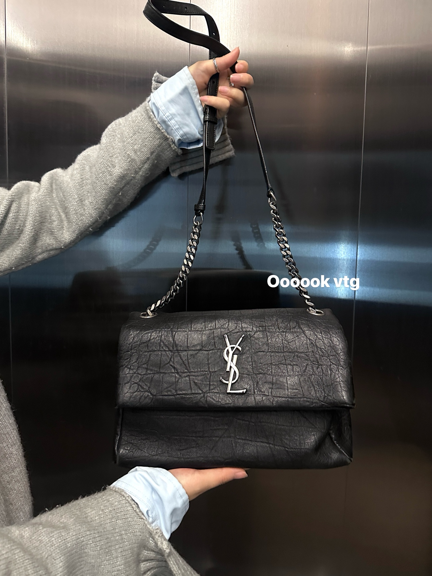 95新 YSL/圣罗兰 CS6913 YSL圣罗兰   黑银 鳄鱼压单肩包