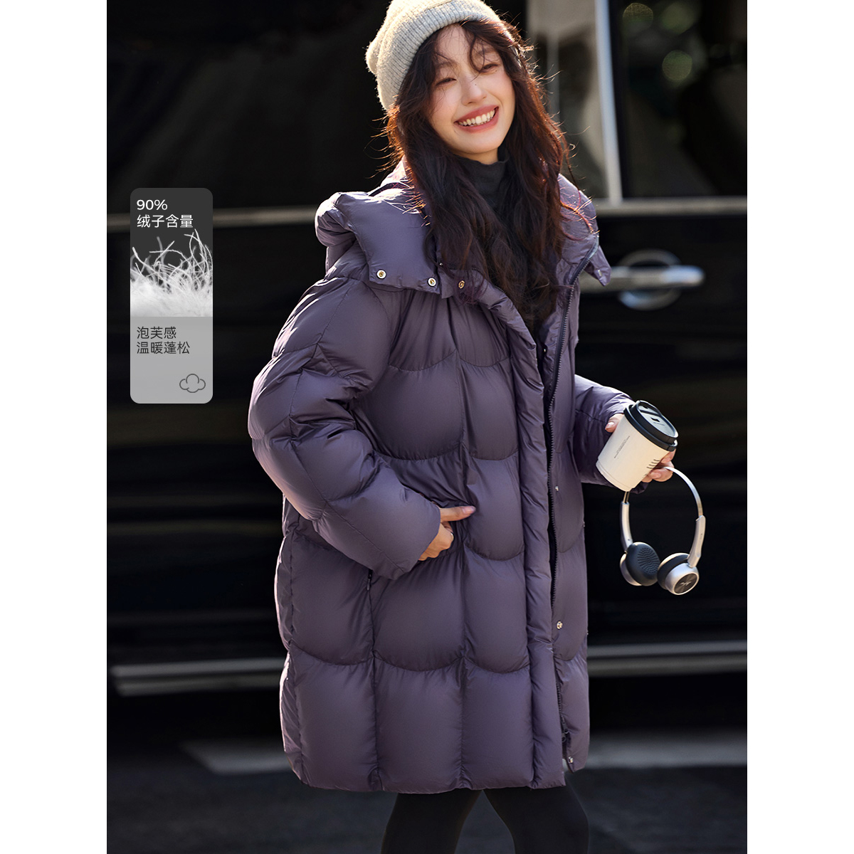 沫晗依美时尚休闲绗线设计长款羽绒服女25年冬新款百搭时装羽绒服