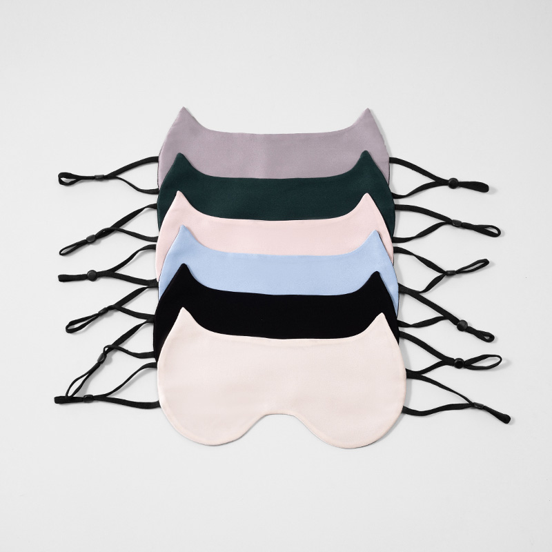 真丝睡眠眼罩双面桑蚕丝男女超薄可爱猫耳上班遮光61808微瑕疵