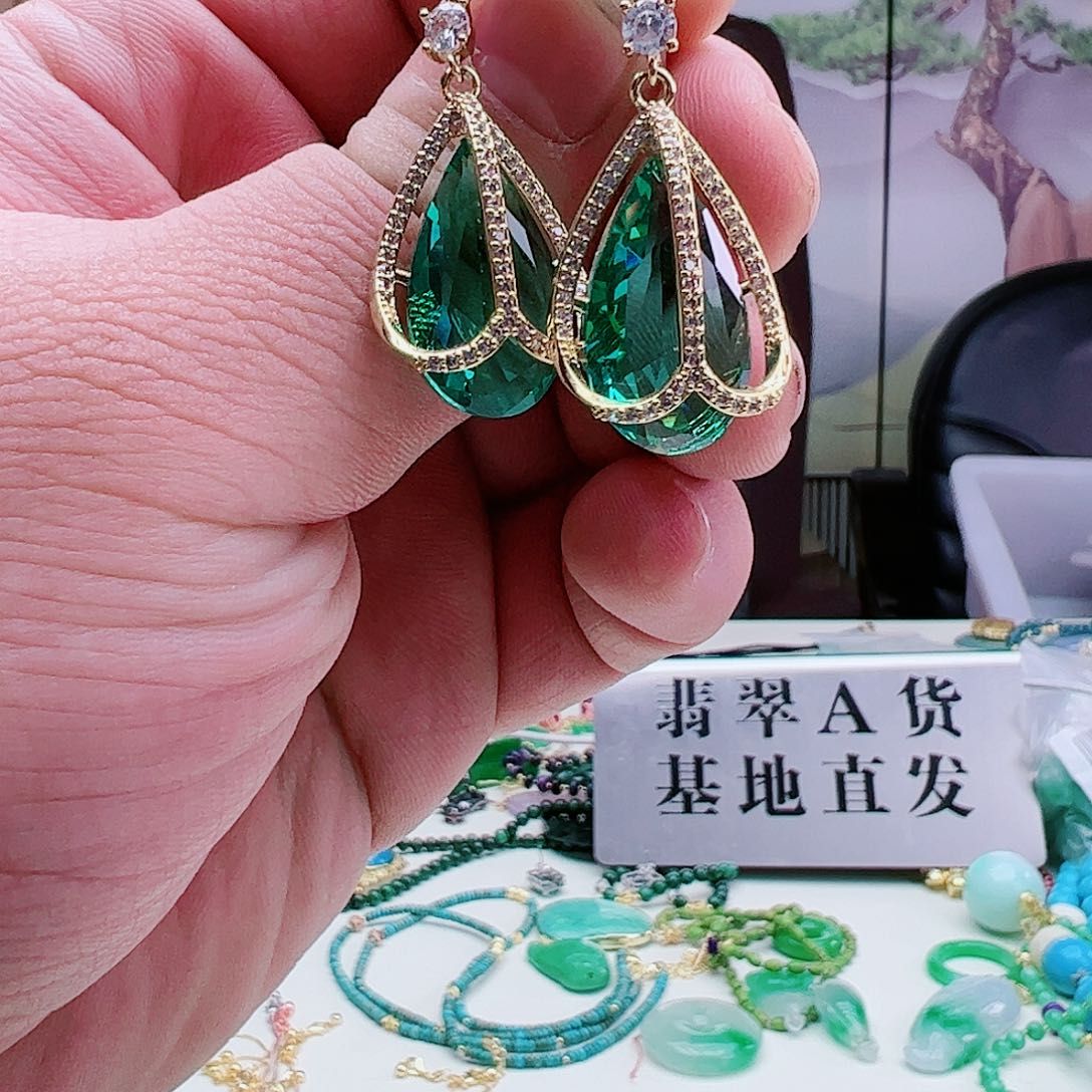 蓝色碧玺耳饰银S925镶嵌