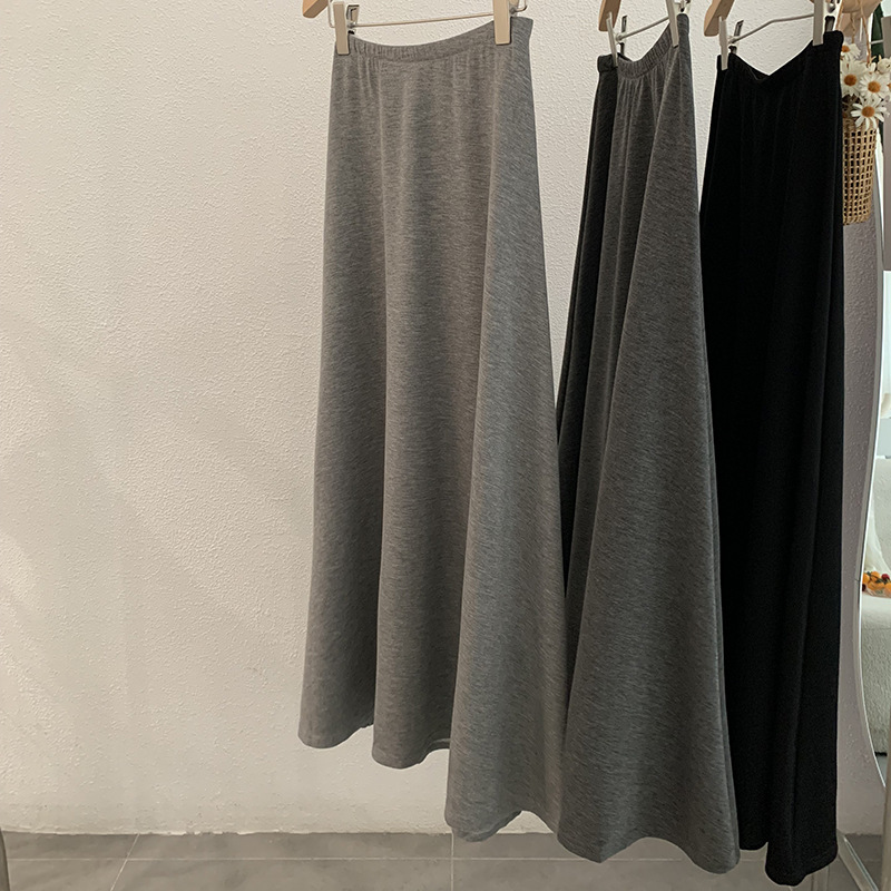 欧玛莱空气棉松紧高腰纯色面膜大摆字中长款垂感半身裙实拍其他否