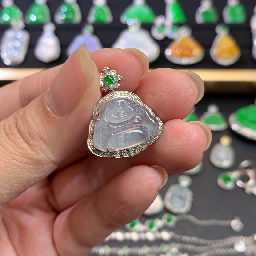 翡翠18K金镶嵌吊坠(不含链)