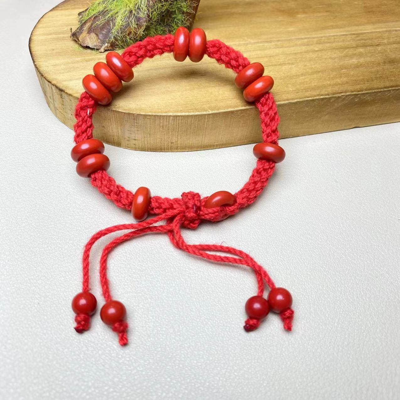 含辰砂工艺品高含量朱砂红砂设计款盘缠手绳