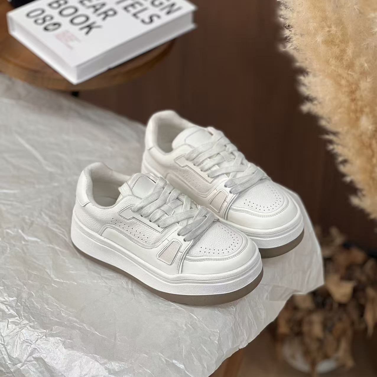 厚底做旧百搭秋冬季板鞋白女鞋潮流休闲鞋韩版增高时尚休闲鞋