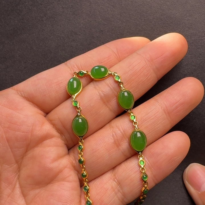和田玉（碧玉）18K金镶嵌手链