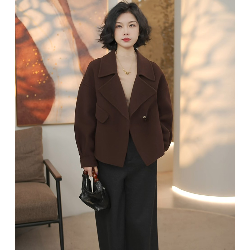 2025春装双面100%羊毛呢大衣显瘦气质时尚宽松短款女装外套J23827