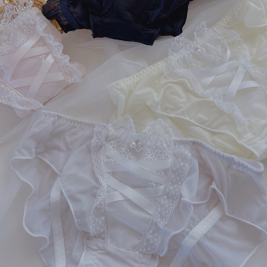 新款日系洛丽塔夏季薄款奶皮舒适透气内裤女刺绣珍珠甜美可爱纯欲