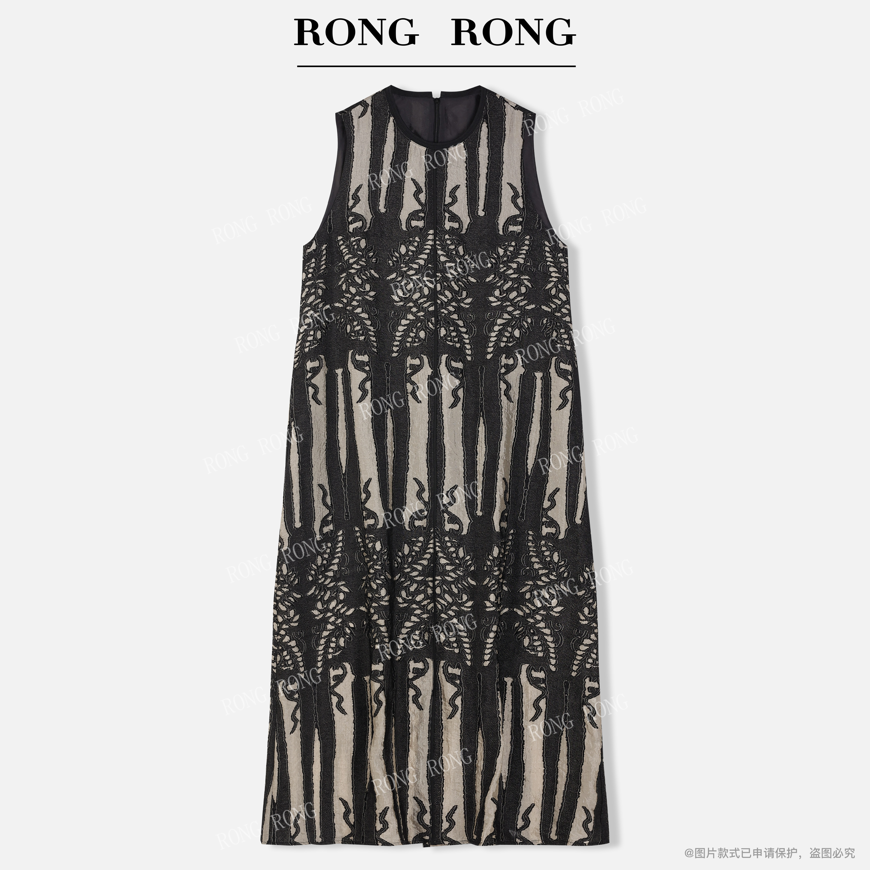 溶溶J【罗马诗画】RONGRONG 撞色烧花波西米亚风无袖连衣裙TC-85011