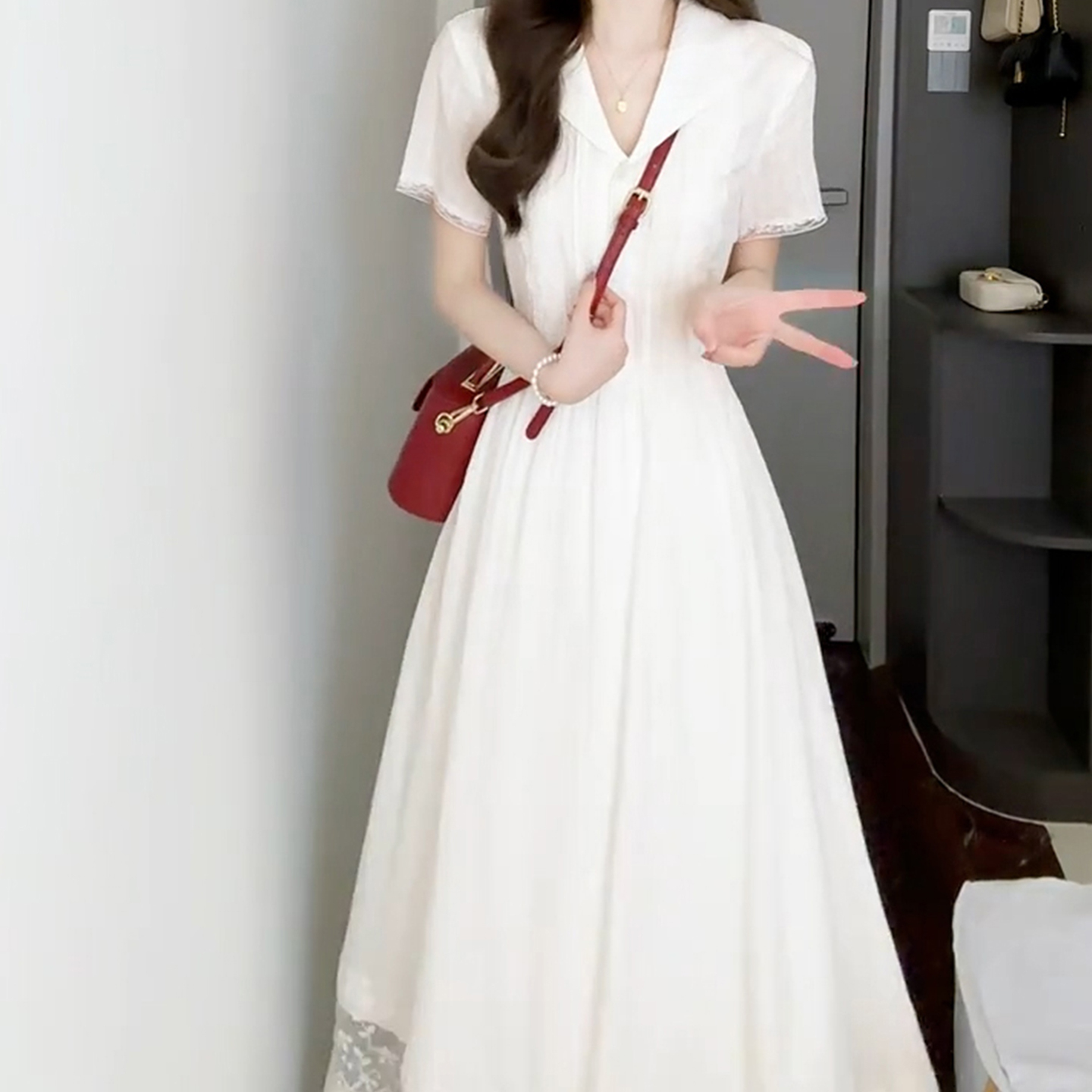 5787白色连衣裙子女夏季2025新款巨好看掐腰今年流行爆款初恋长裙