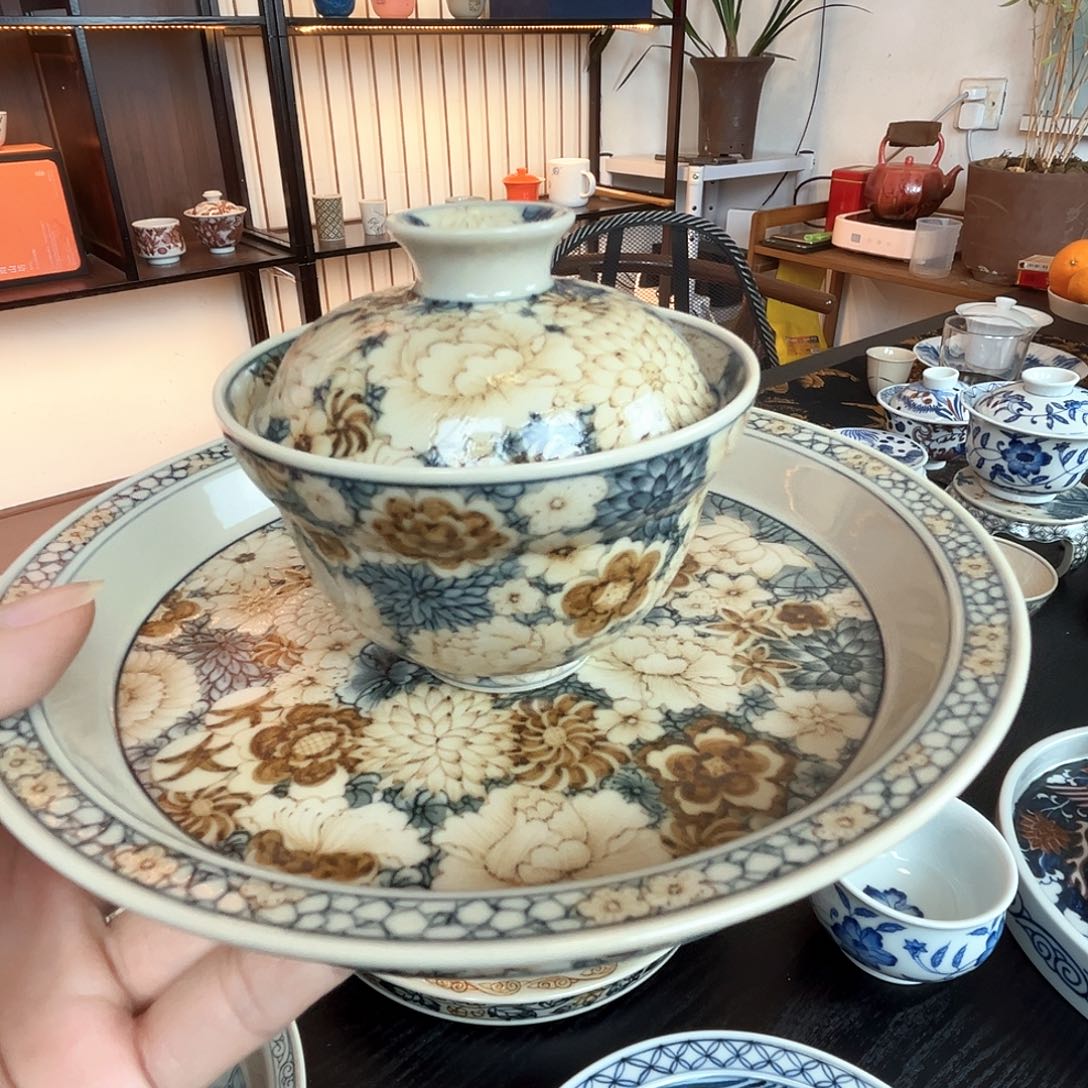 青花釉里金万花套装二件套