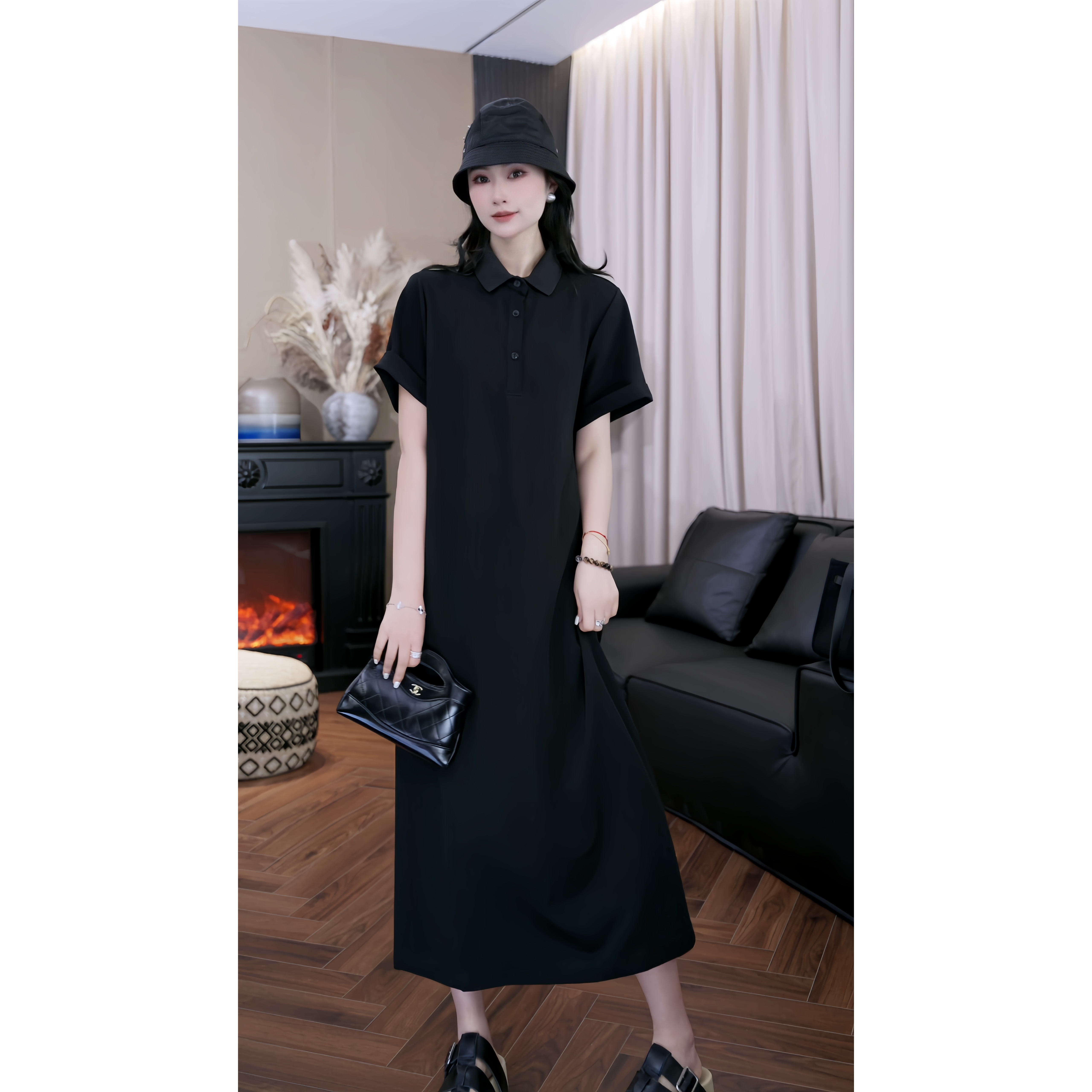  【上新】设计原创时尚松弛感慵懒度假舒适正肩短袖连衣裙 Z253019