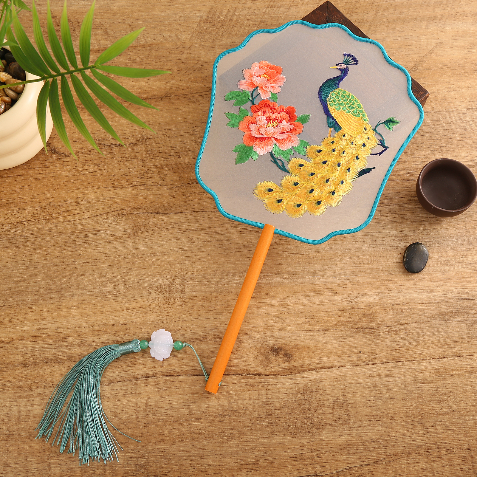 【凤冠金孔雀33】双面苏绣团扇古风刺绣扇子