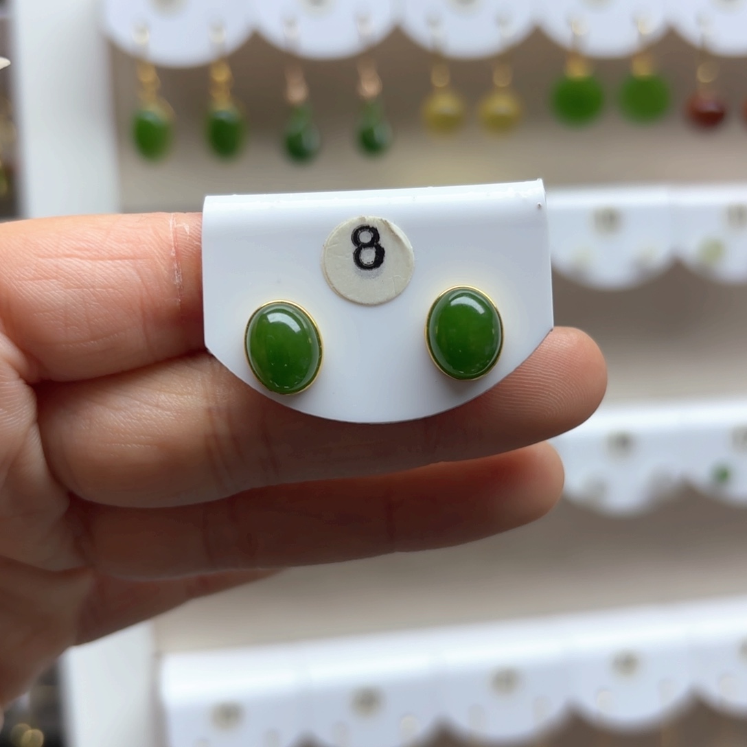 和田玉耳饰18K金镶嵌