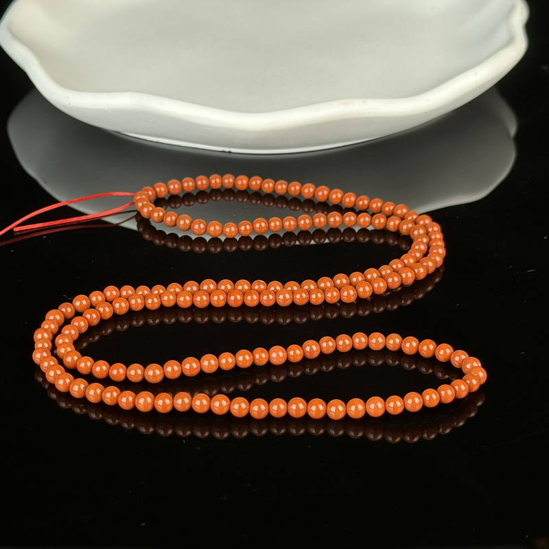 约4-5mm南红柿子红满肉满色多圈手串