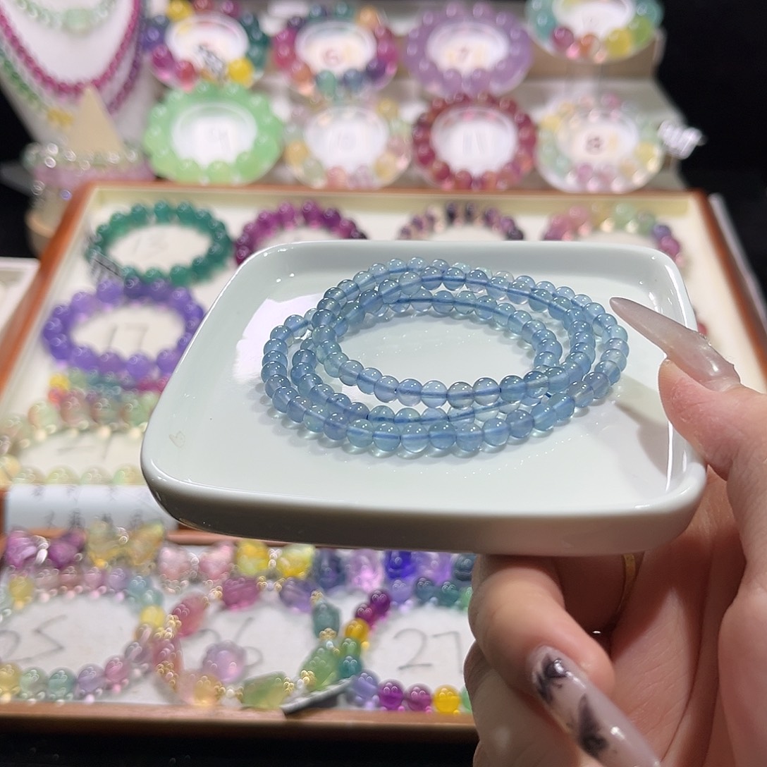 未镶嵌手链萤石湛蓝三圈