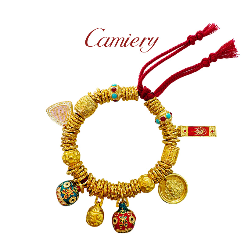 CAMIERY/卡美瑞 新中式轻奢黄财神吞金兽盘缠手链百搭