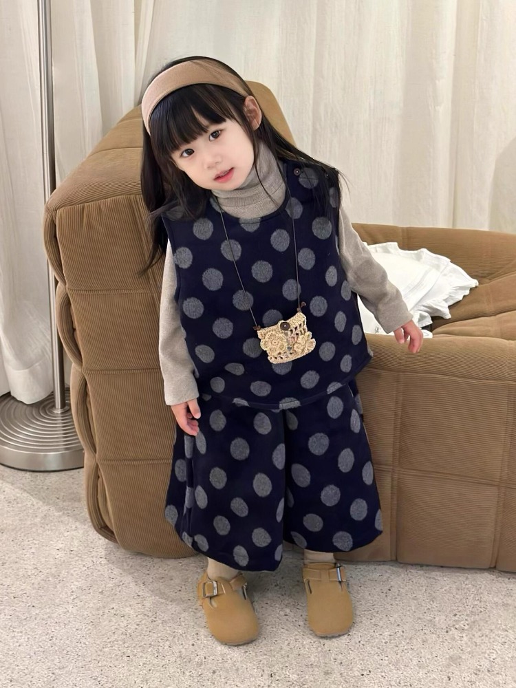 韩国童装2025秋季新款儿童可爱波点呢子背心男女童宝宝马甲