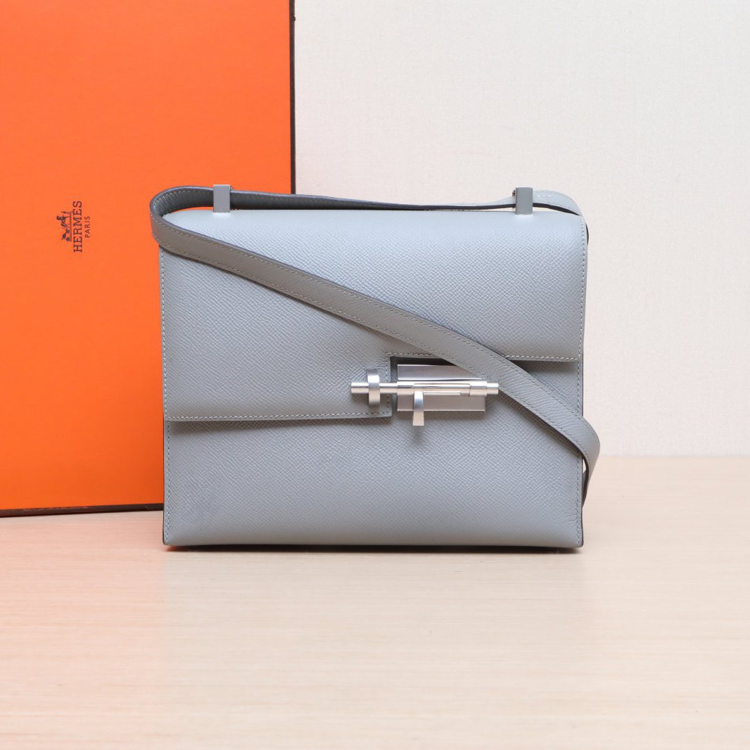 99新 Hermes/爱马仕 小花姑姑562837手枪包 23 4Z海鸥灰 X刻