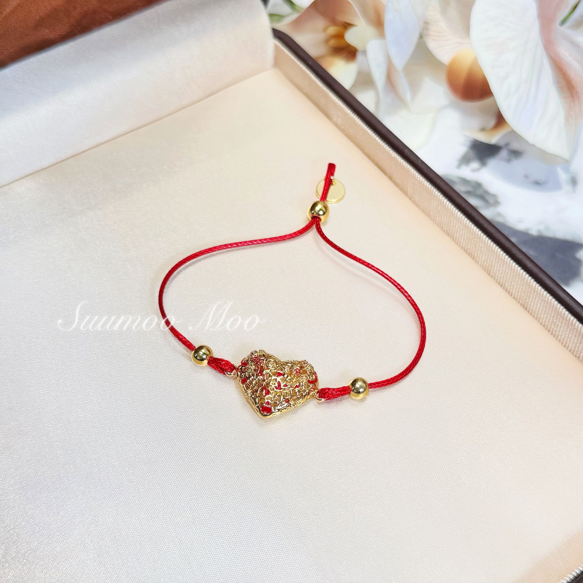 铜合金合成锆石手链 红红火火 新年新款早春系列爱心红绳手链