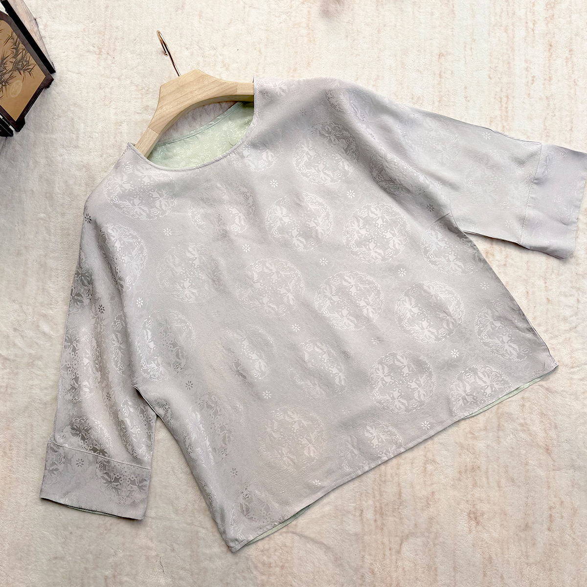 【卷卷新中式】”金鱼戏莲“鸳鸯色100%桑蚕丝全孔罗双穿国风极简上衣