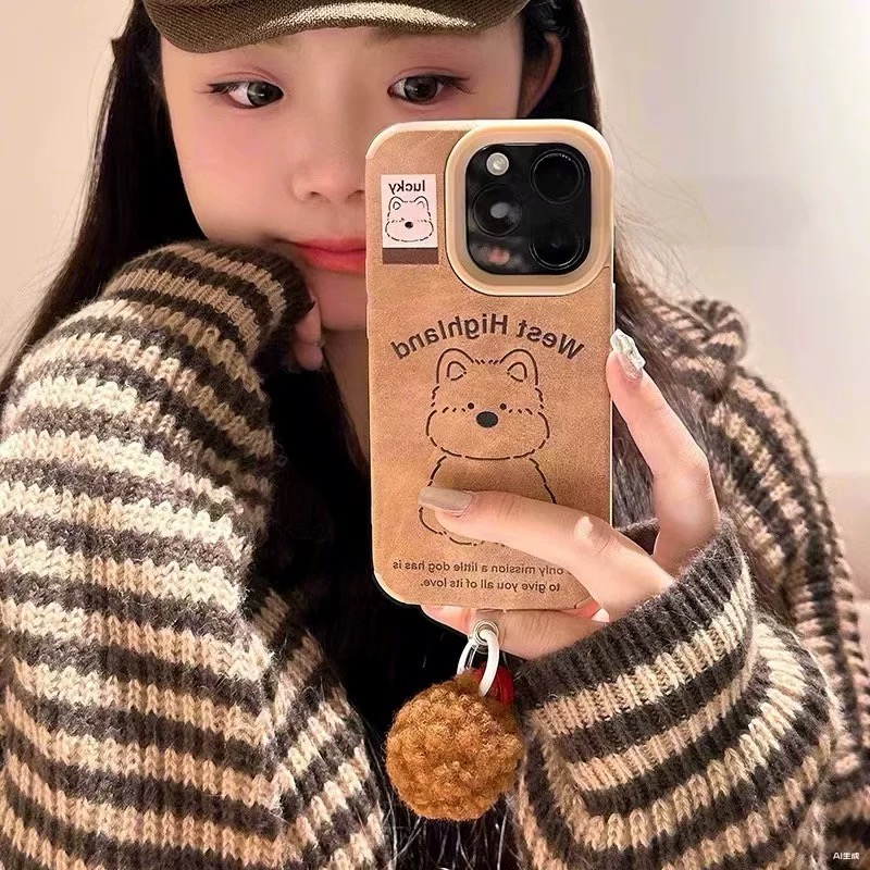 秋冬韩系小众棕色西高地适用苹果17pro手机壳iPhone16女15新款14