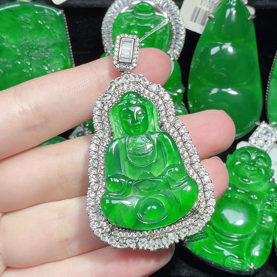 翡翠银S925镶嵌颈饰天然A货翡翠