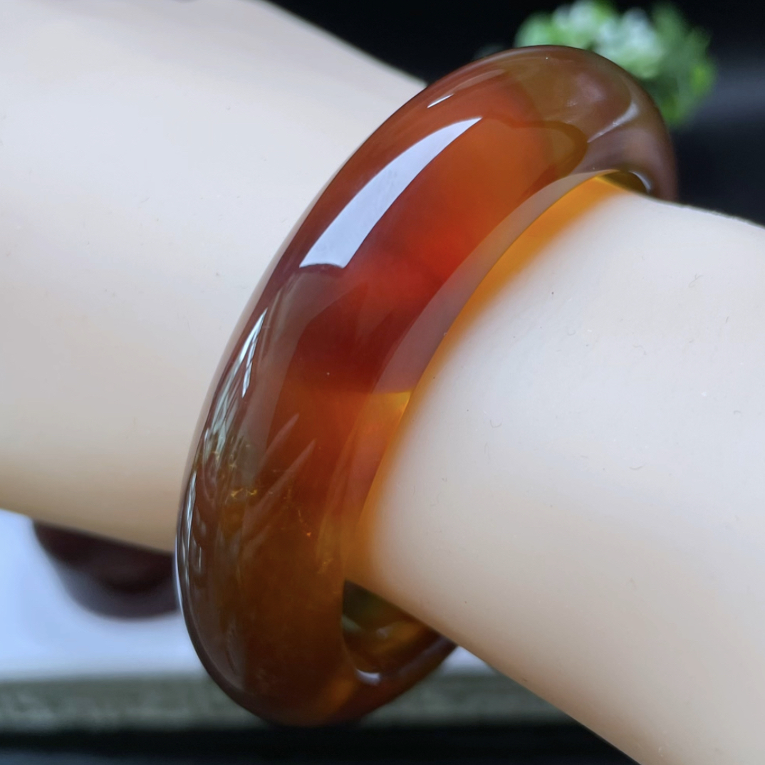 【李氏珠宝】精品57圈16.2宽彩虹意境金绞红蜜手镯缅甸琥珀