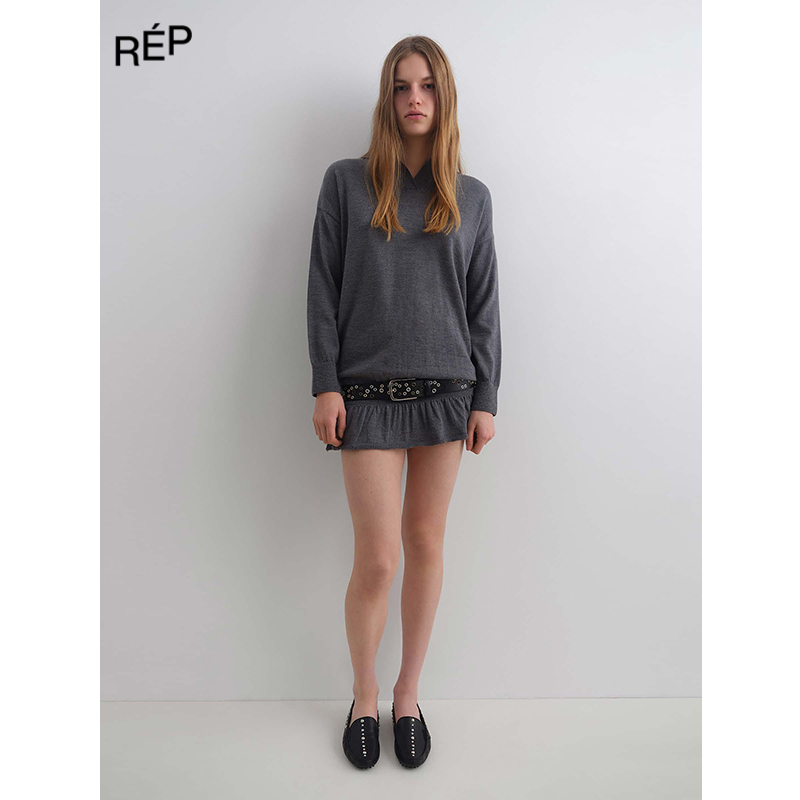 REP-GIMAGUAS设计师品牌深灰色POLO领针织衫 25FW女装秋冬新品