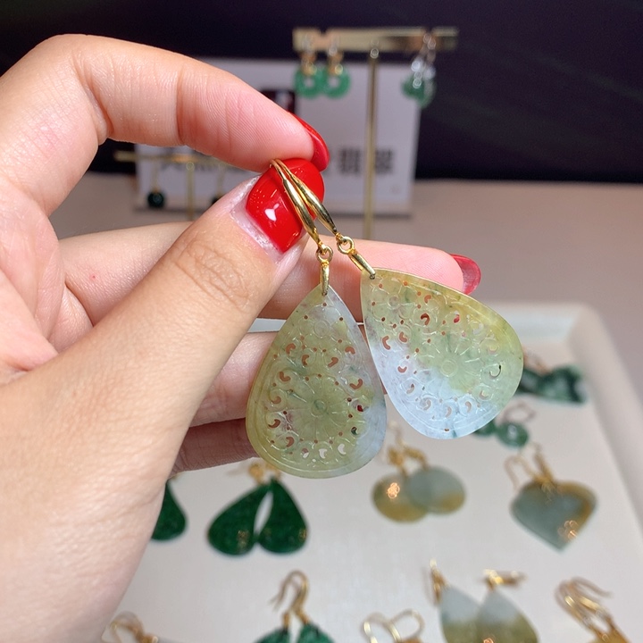 翡翠银S925镶嵌耳坠耳饰