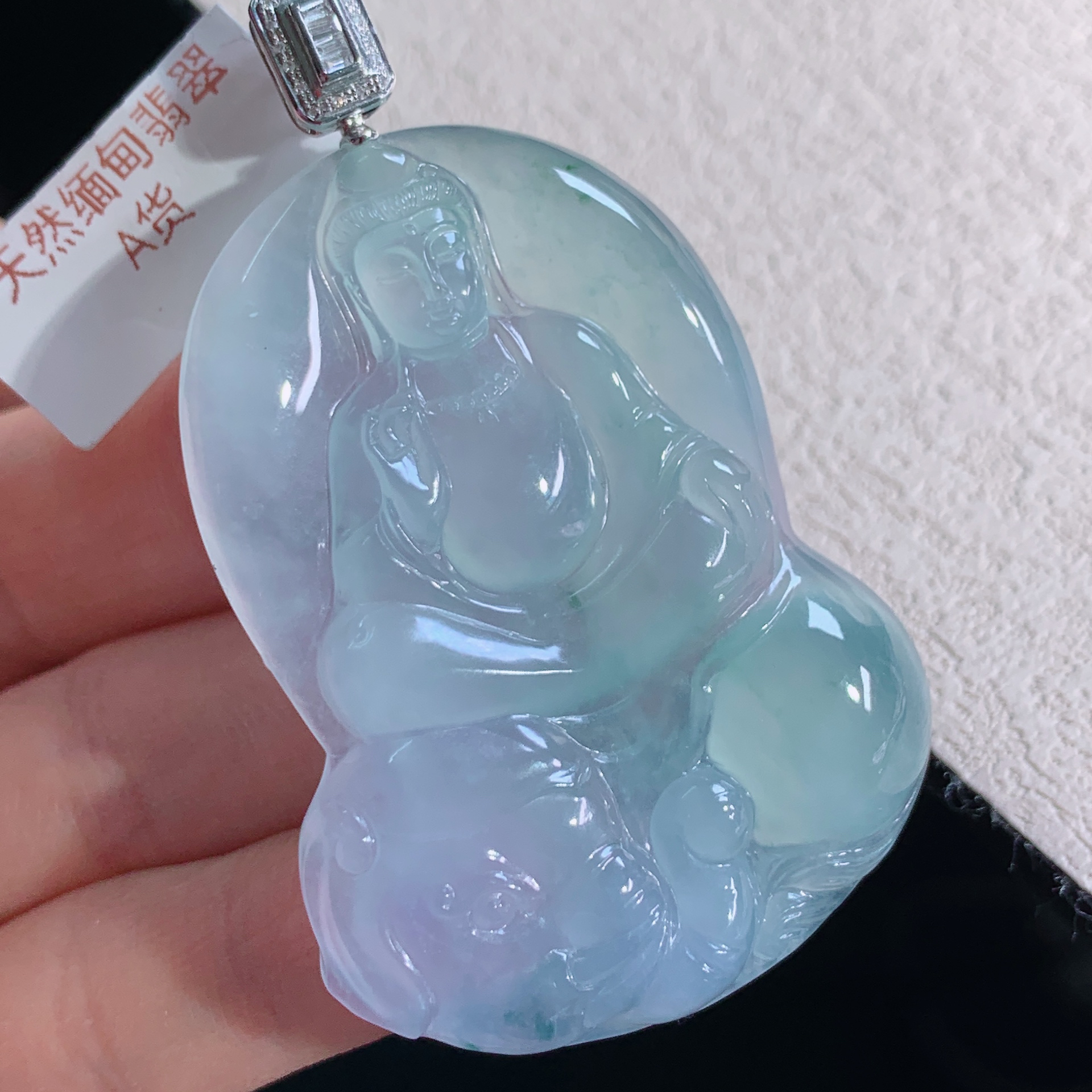 天然缅甸A货冰种飘花翡翠普贤吊坠精美精品高品质精雕珠宝挂坠