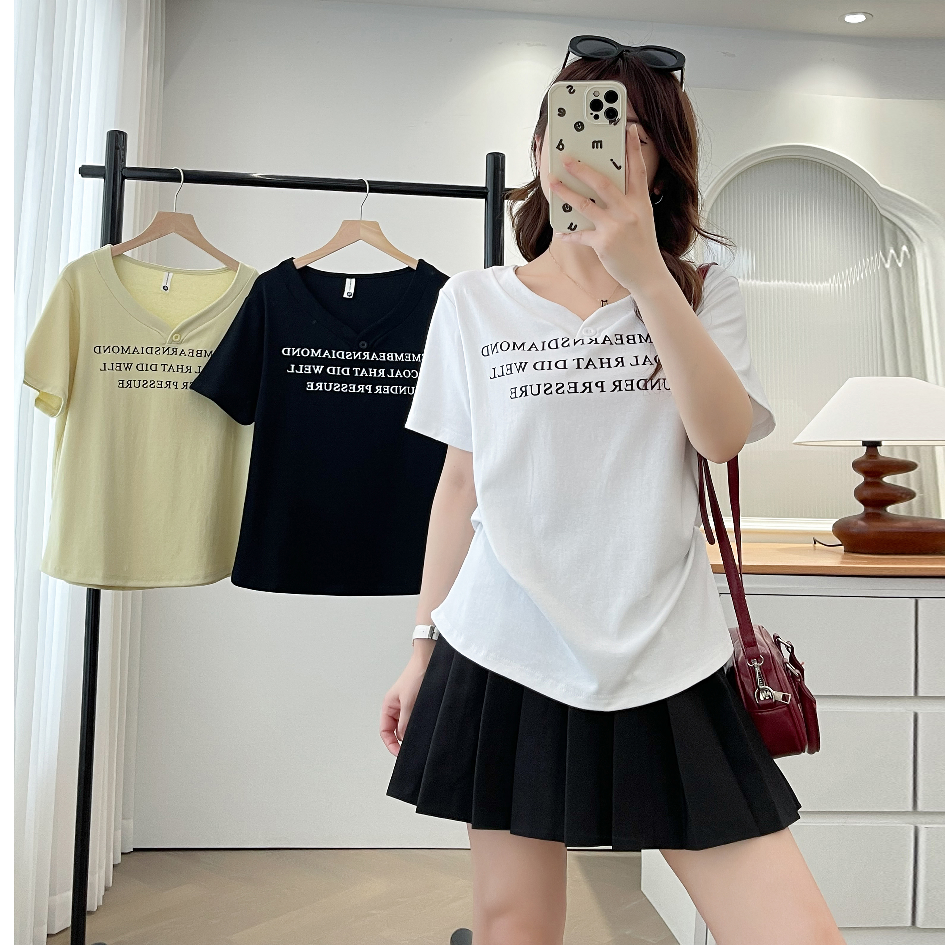 2025新款韩版大码女装夏季透气字母T恤休闲印花小众设计感短袖