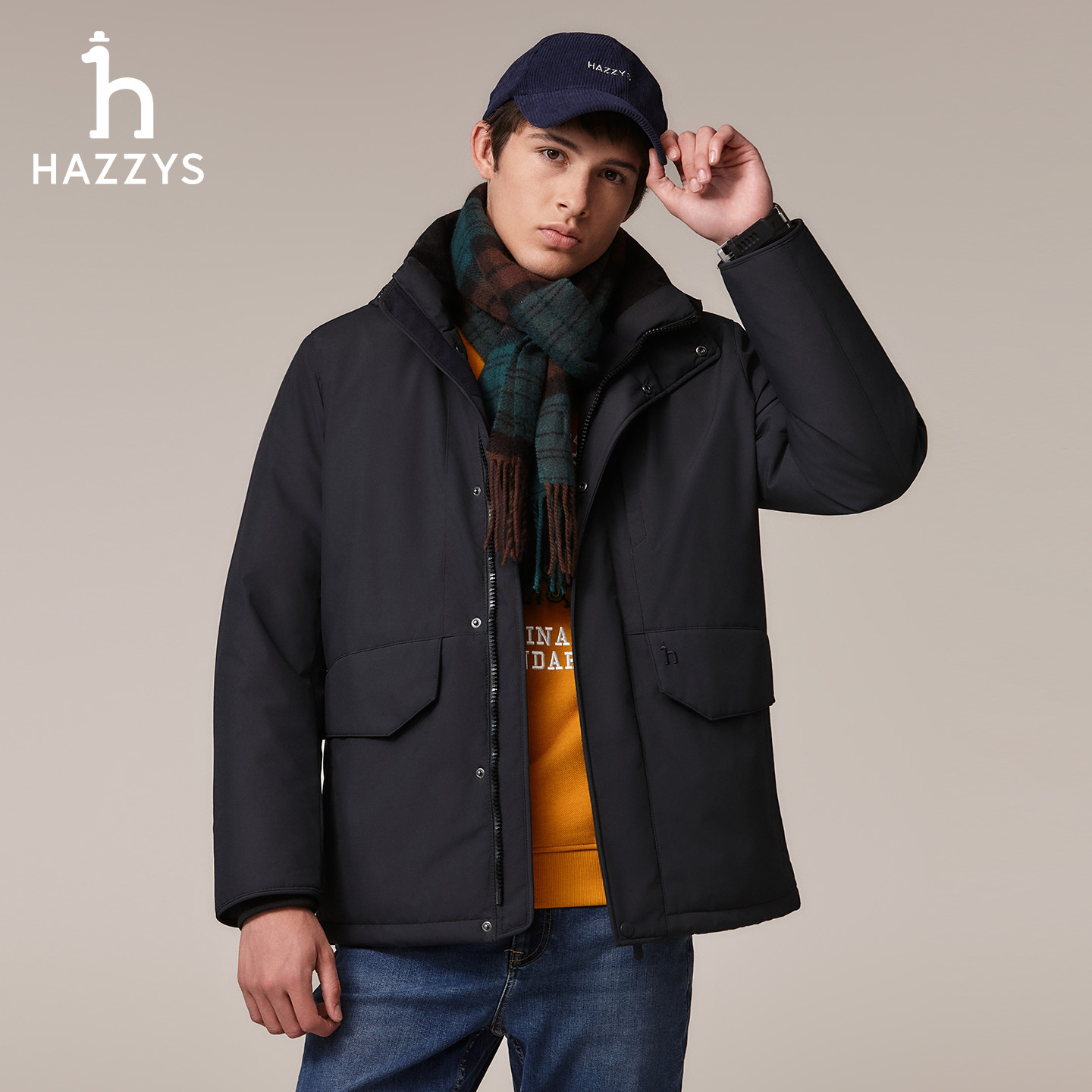 HAZZYS哈吉斯冬季探险极寒系列工装羽绒服男士休闲加厚保暖外套