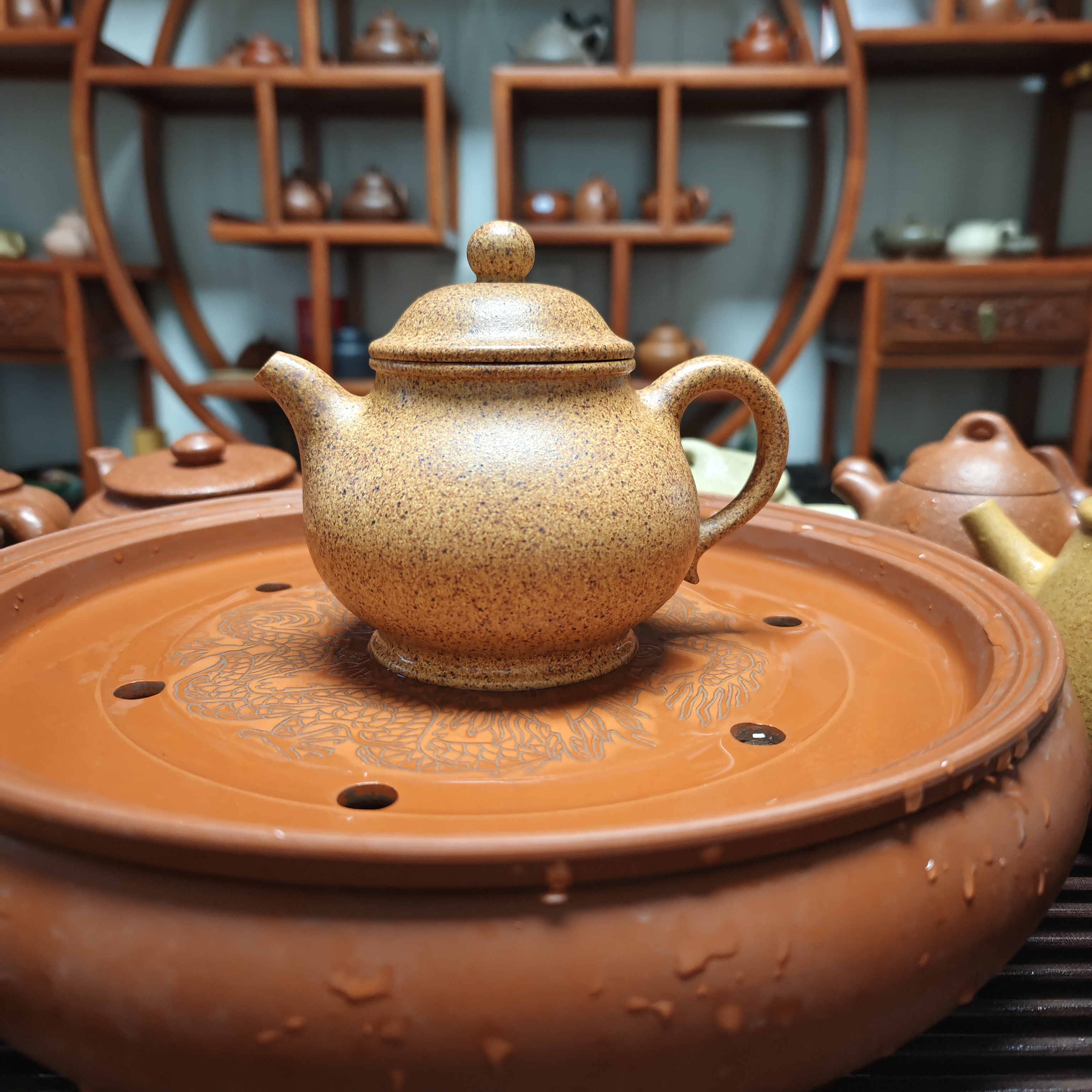 宜兴原矿金丝楠木段泥莲子壶水平壶潘壶茶壶泥壶茶具