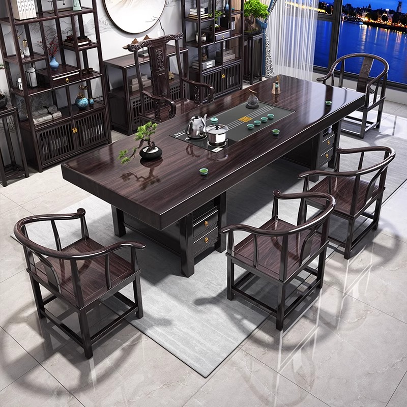 【紫罗兰色】双抽屉大板客厅茶桌椅新中式工艺茶几禅意家用木质工艺