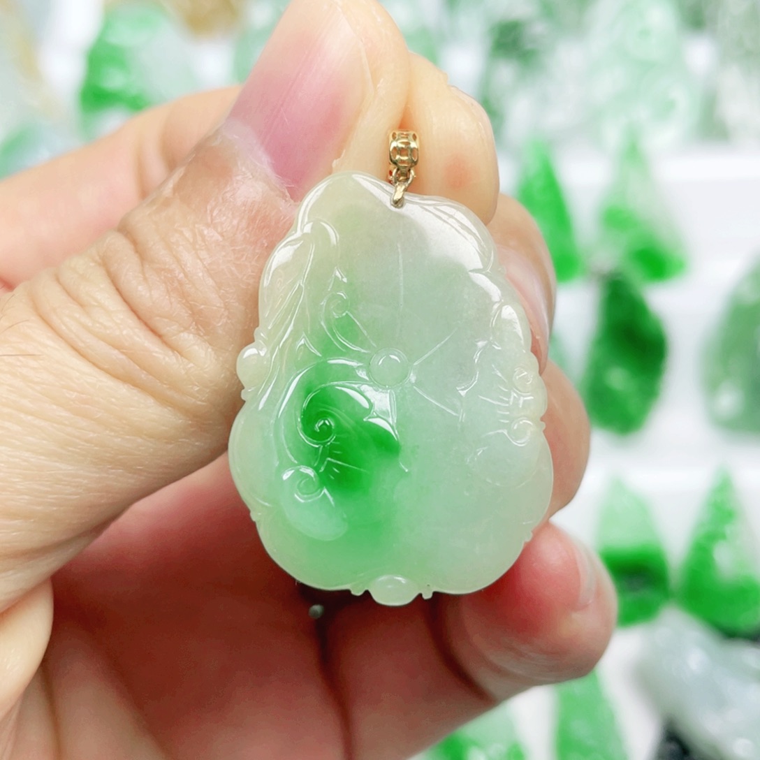 翡翠18K金镶嵌吊坠(不含链)