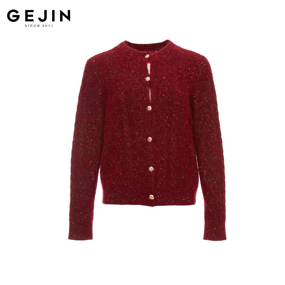 GEJIN/歌锦粗花呢开衫短款时尚不起球毛针织衫长袖薄款9112560060