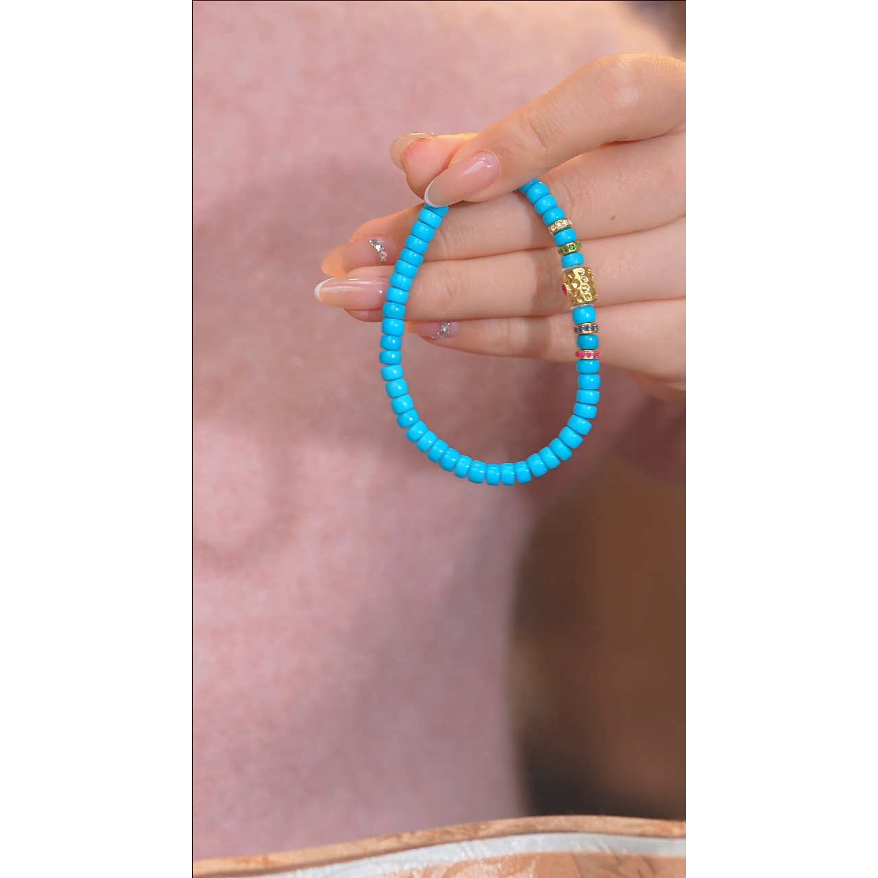 绿松石手串18K金镶嵌美松 卡5 @@N2435