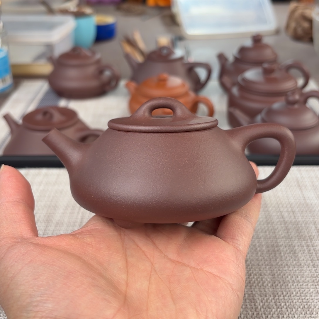 紫砂茶壶半手工老紫泥平盖石瓢壶180cc