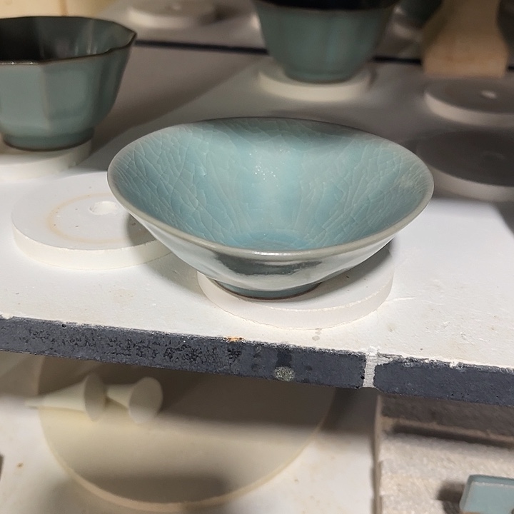 陶摆件微瑕仿古釉斗笠盏