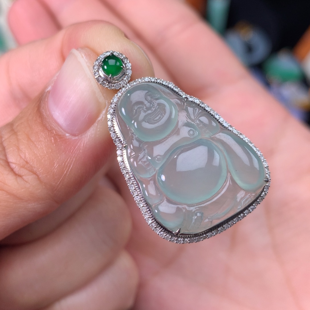 翡翠吊坠(不含链)18K金镶嵌