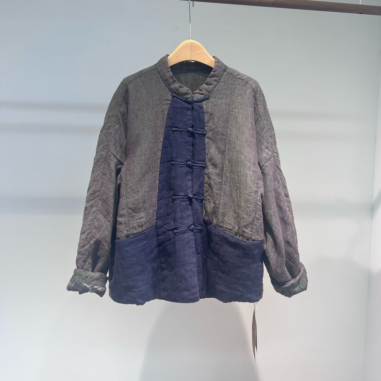 衣牧了然色织亚麻撞色盘扣短棉衣2561A