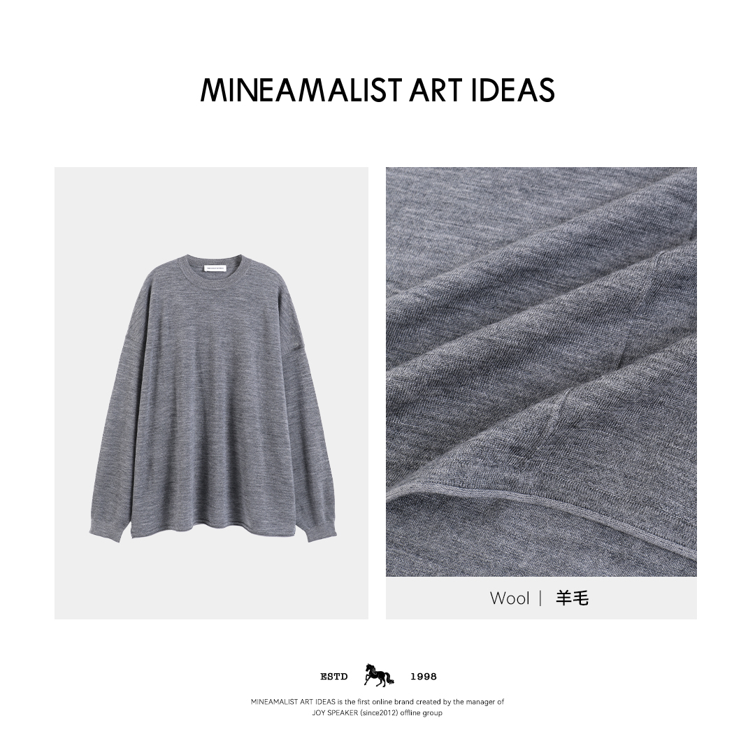 MINEAMALIST ART IDEAS秋冬圆领宽松1436落肩全羊毛针织上衣4586M