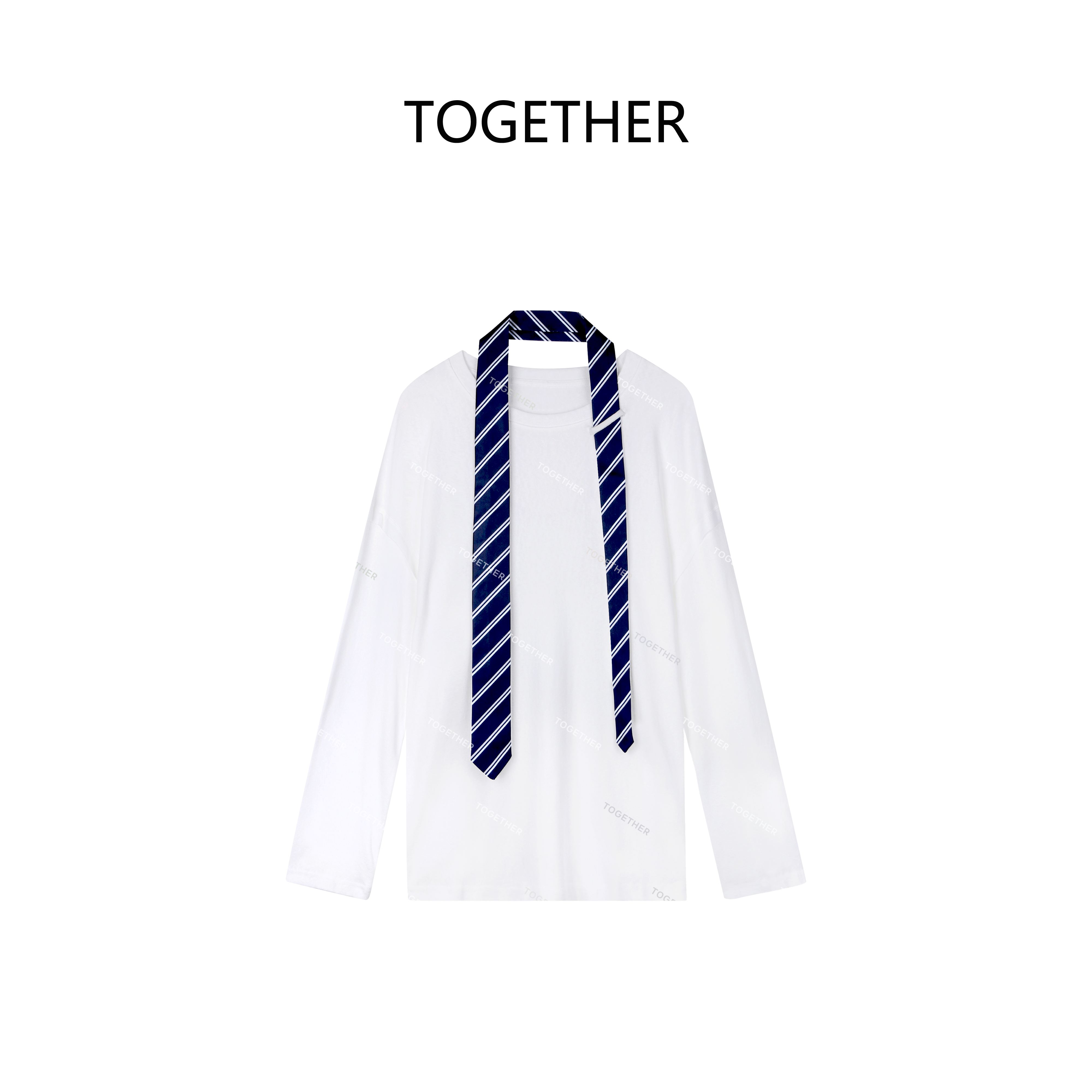 【TOGETHER】· 月瓷 · 早秋洋气圆领挂脖领带长袖T恤上衣W1989