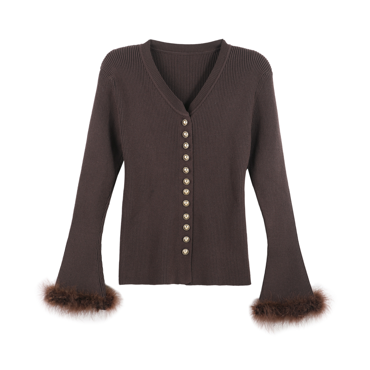 DENGDAHA「精致主义」法式轻熟 针织开衫毛边喇叭袖外搭HBZW800197