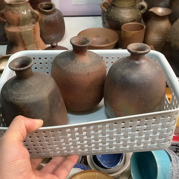 备前烧花瓶三个备前