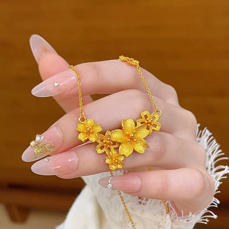 铜合金项链 女款三生花朵繁花似锦锁骨链